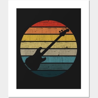 Bass guitar Silhouette On A Distressed Retro Sunset print Posters and Art